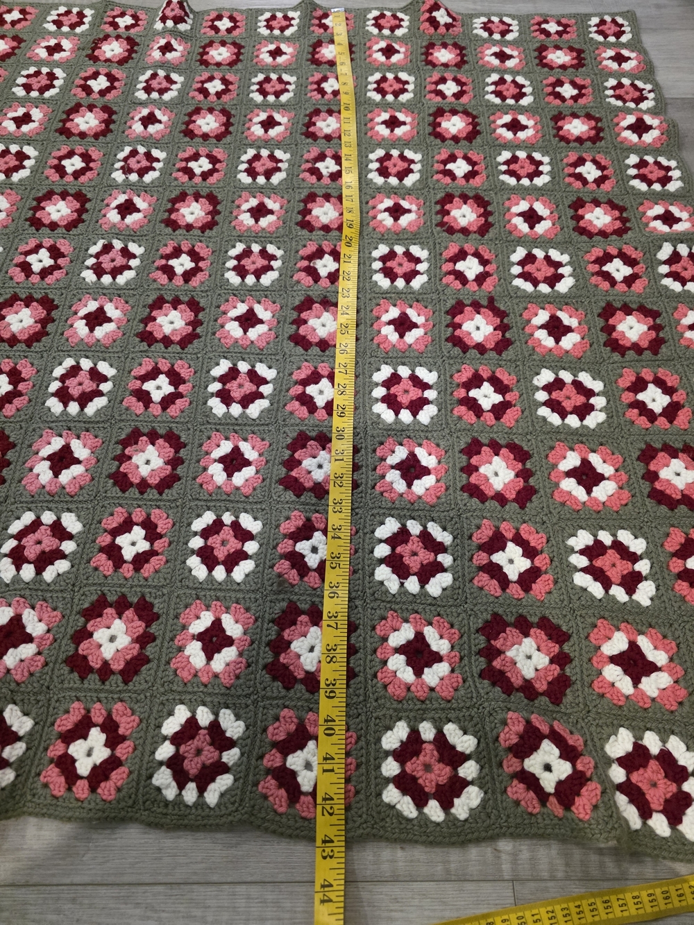 Handmade Crochet Granny Square Blanket Pink Red Green Throw Retro Vintage Style - Picture 5 of 7